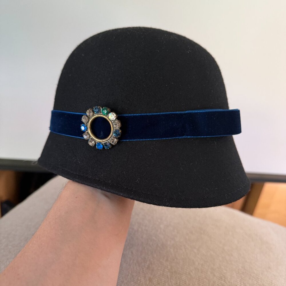 Santelli Francesca Italy Black and Blue Cloche Hat